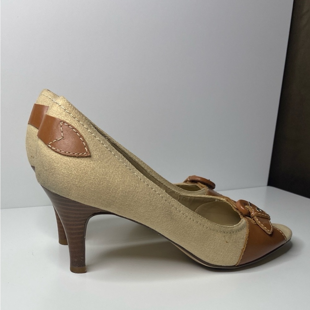 Worthington Tan and Brown Peep-Toe Heels